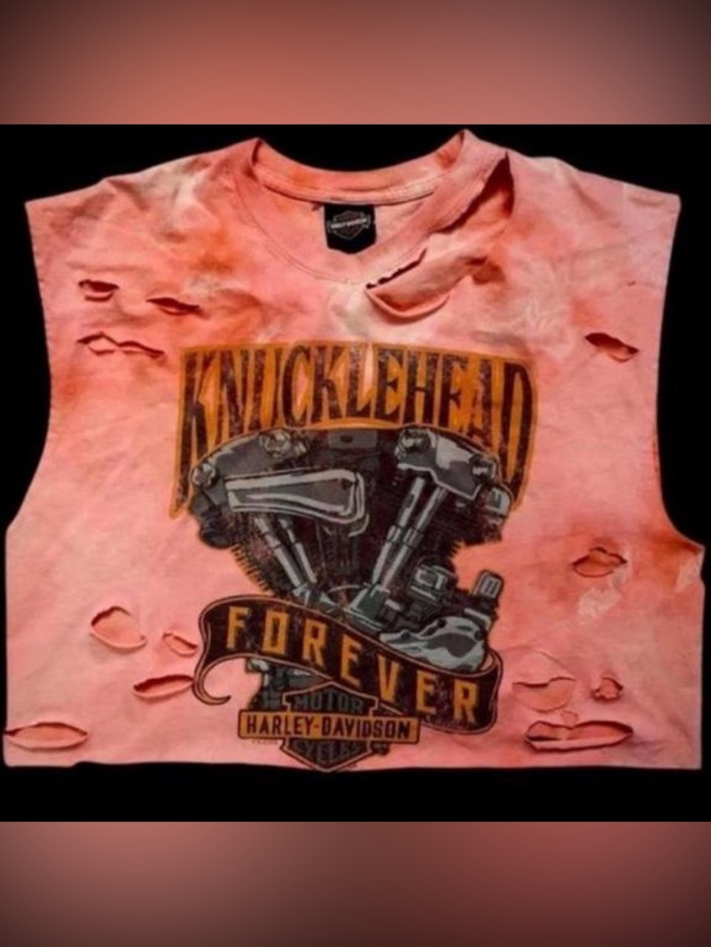 Custom Harley-Davidson 'Knucklehead Forever' Graphic Distressed Shirt